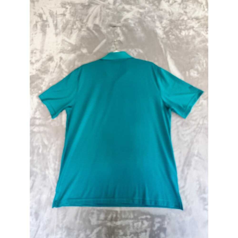PRO TOUR Mens L Turquoise Black Stripe Polo Shirt Short Sleeve Made in Vietnam